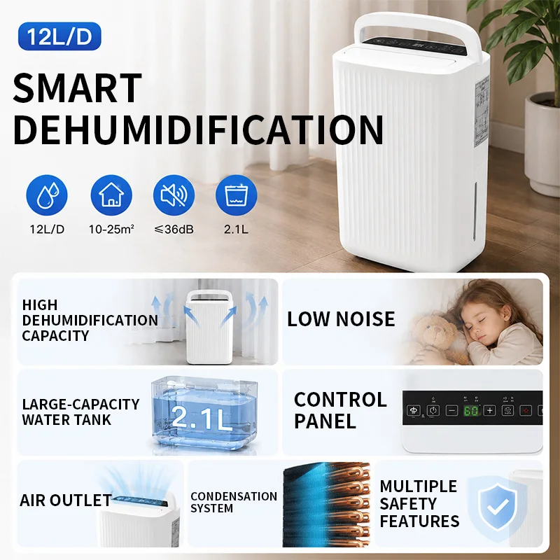 Air Compressor Tank 30L Portable - Déshumidificateur d'air portable 12L/24H, réservoir d'eau