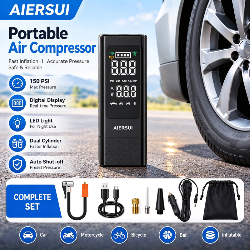 Tire Inflator With Pressure Gauge Auto Stop - Gonfleur de pneus portable, compresseur d'air