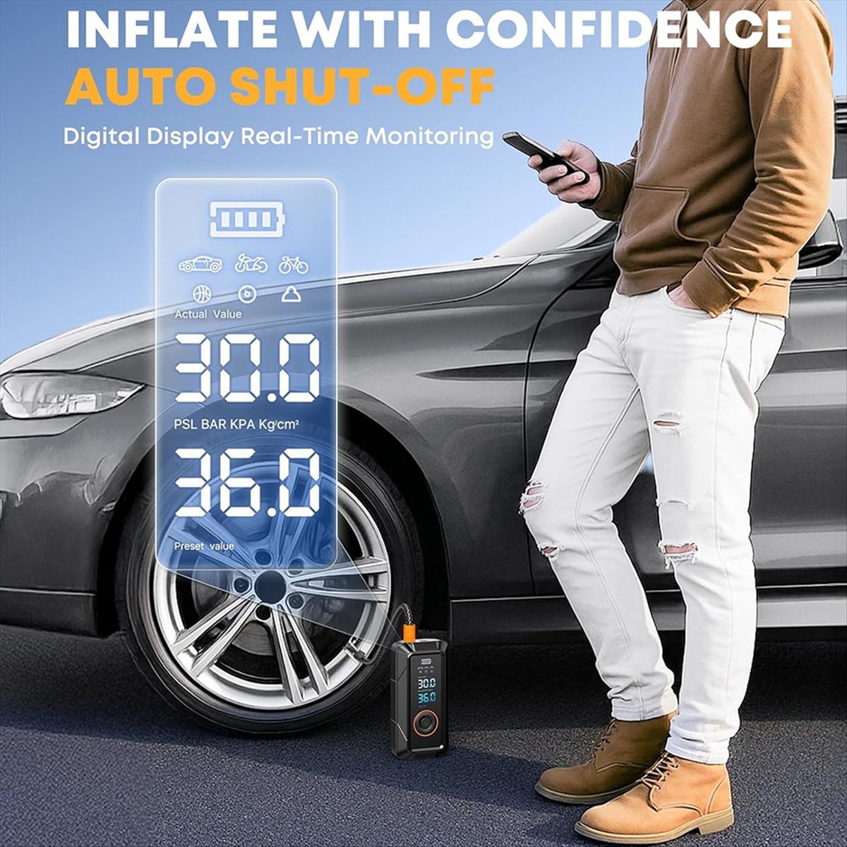 Cordless Inflator For Car Bike Ball - Compresseur d'air portable L77A pour pneus,