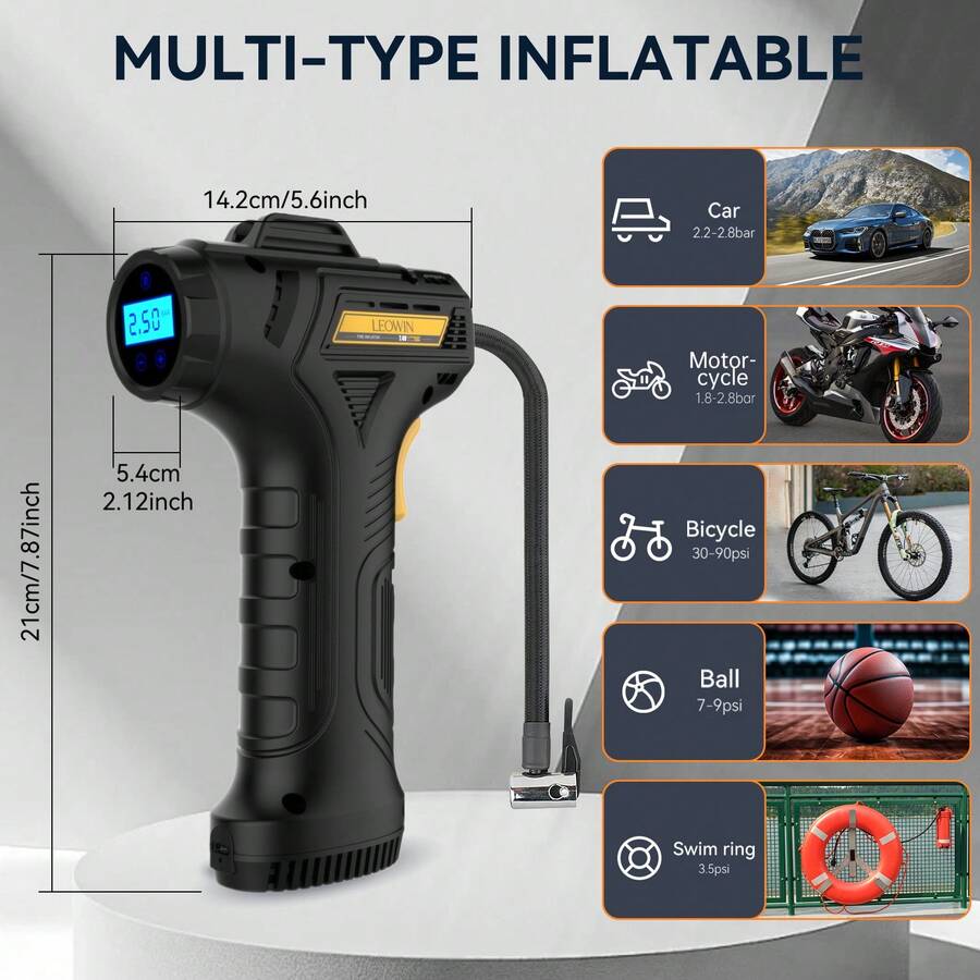 Cordless Inflator For Car Bike Ball - Compresseur d'air numérique sans fil portable