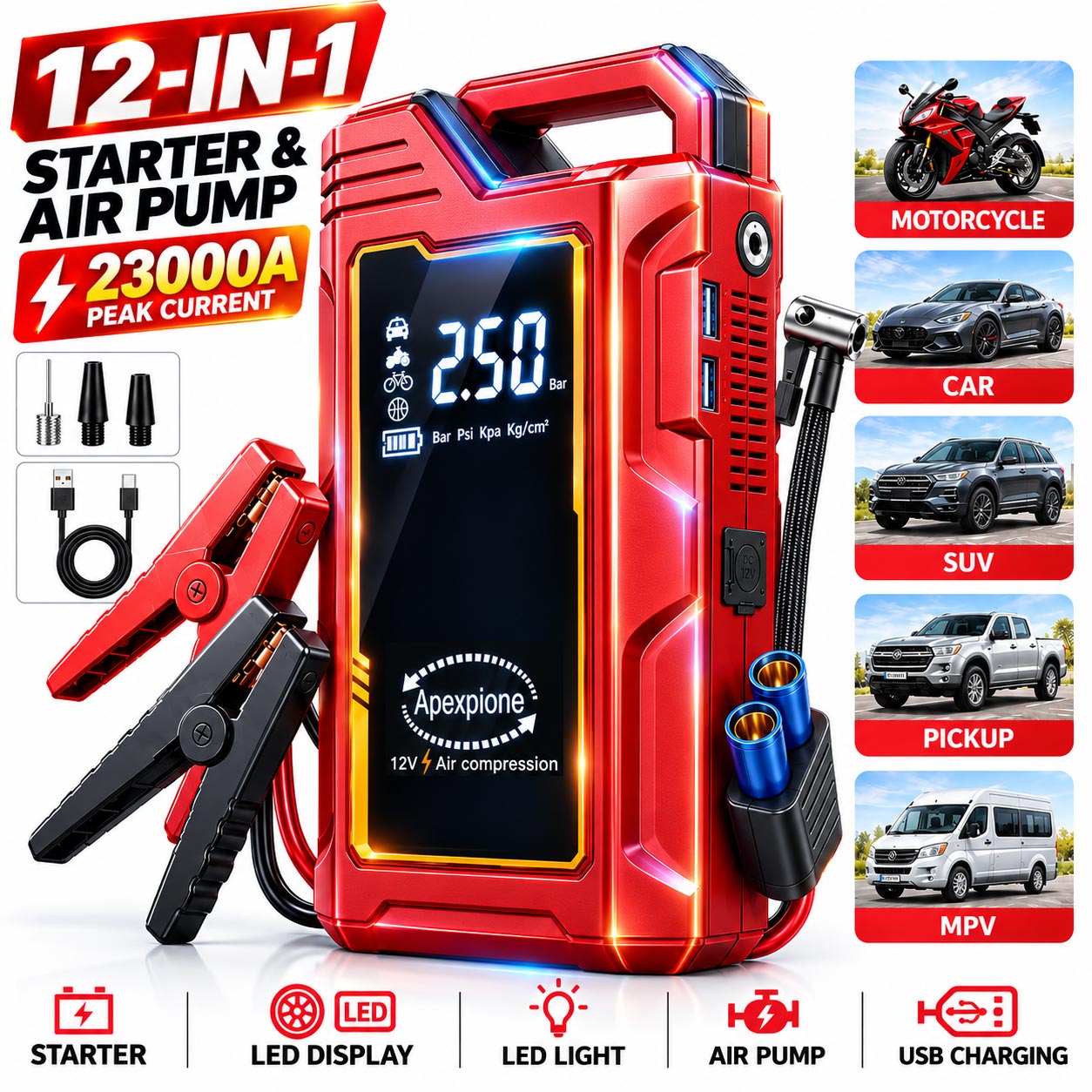Démarreur de secours portable  - Portable Air Compressor 12V Digital avis et prix