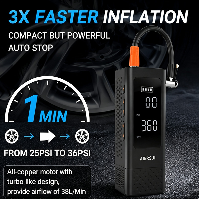 Gonfleur de pneus portable, co - Tire Inflator With Pressure Gauge Auto Stop avis et prix
