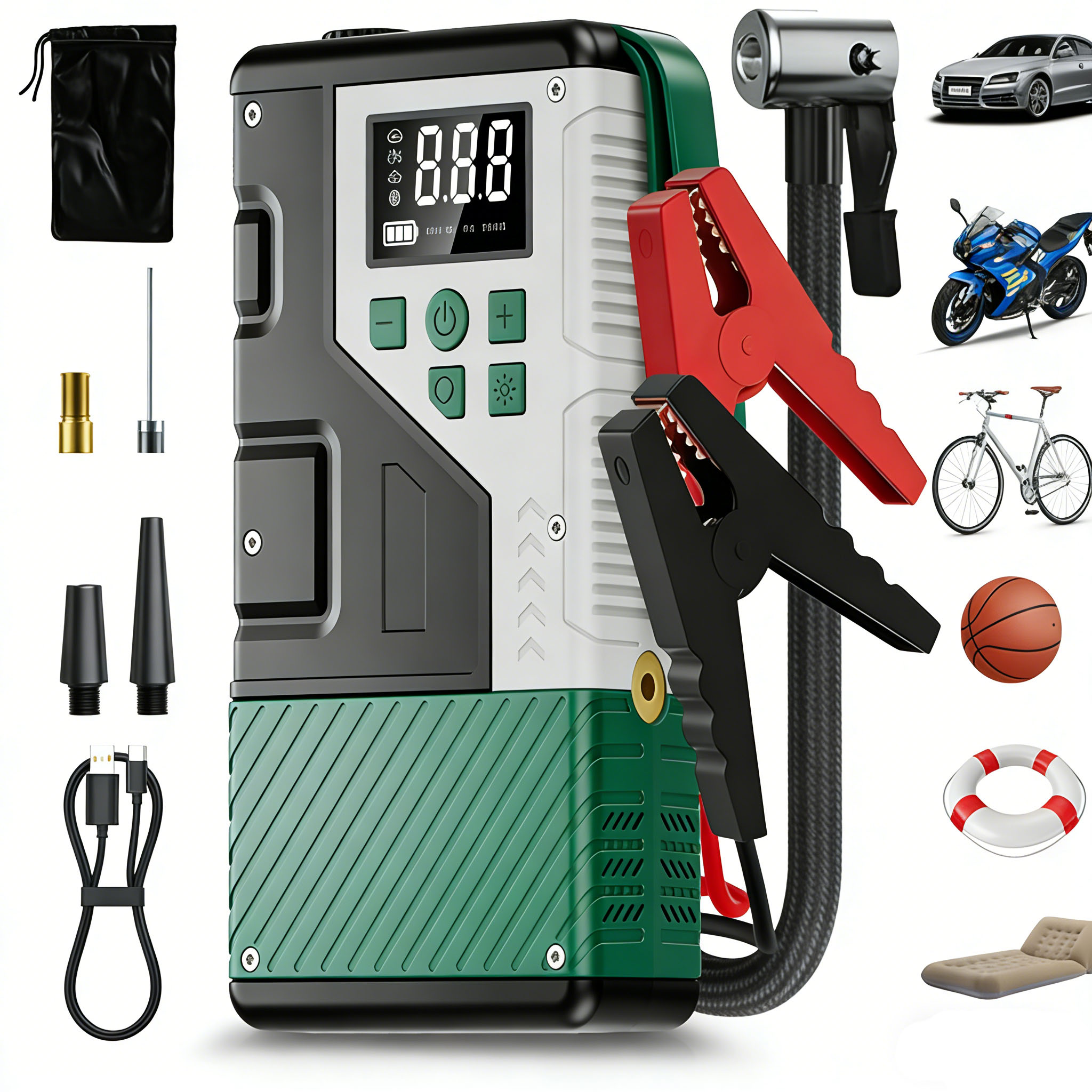 Compresseur d'air portable pou - Portable Air Compressor Jump Starter Combo avis et prix